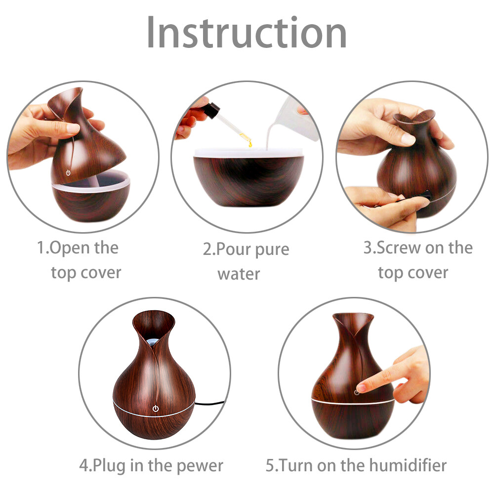 Essential Oil Diffuser Humidifier Aromatherapy Walnut Wood Grain Vase Aroma LED