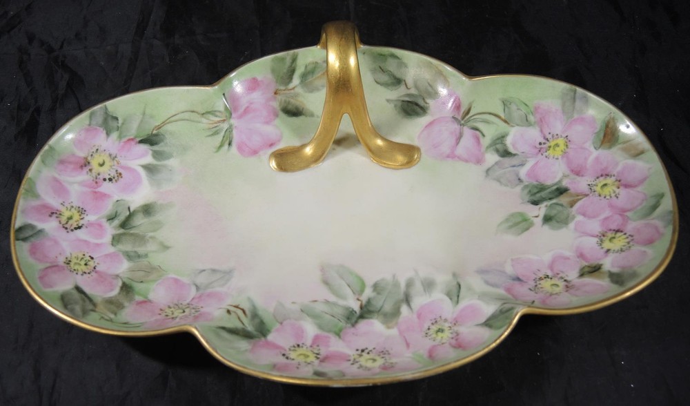 Antique Artist Signed Czechoslavakia Azalea Serving Dish
