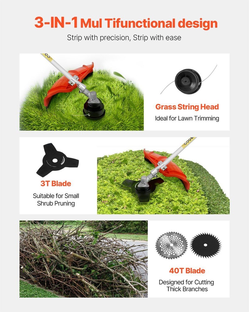 Multi-Functional String Trimmer 42.7CC 2-Stroke 16.9" Cordless Grass Trimmer