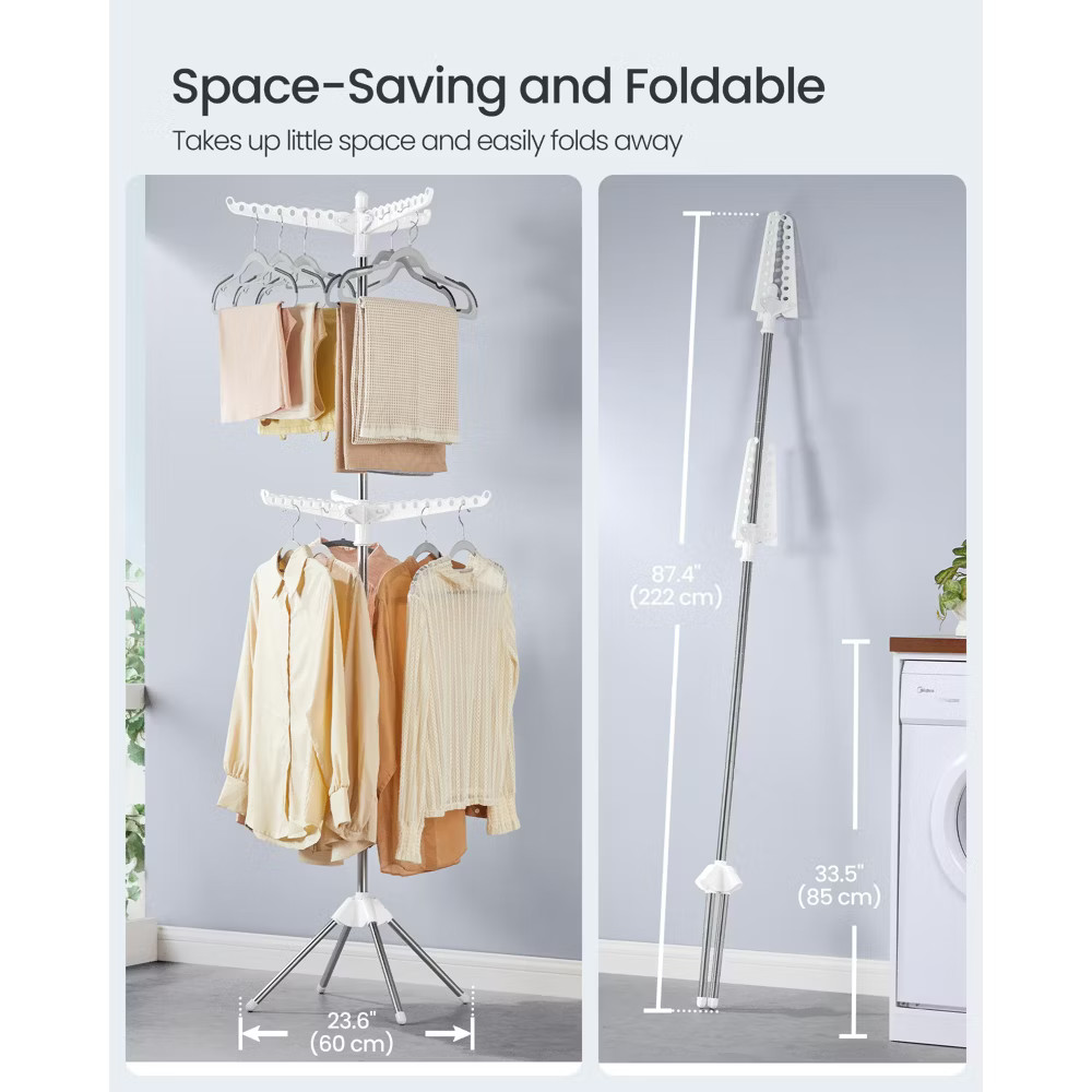 2-Tier Foldable Laundry Drying Rack, 6 Rotatable Arms for Hangers, Holds 54