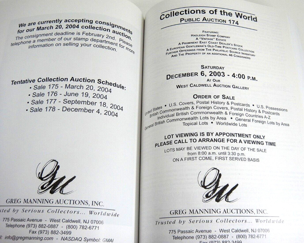 Greg Manning Stamp Auction Catalog 2003 Hadleigh Postcards Covers Topical