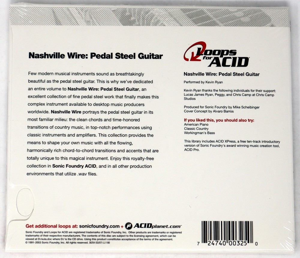 Sonic Foundry Nashville Wire Loops For Acid Sample/Sound Library/Sampling CD