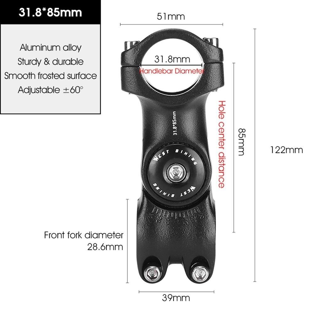 Bicycle Handlebar Stem Variable Adjustable 60 Degree Angle Bike Handlebar Riser