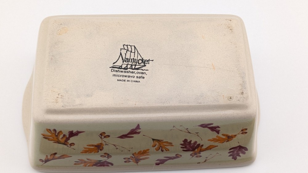 Vintage Natucket Mini Loaf Pan Ceramic Autumn Leaves Pattern Bread Baking Fall