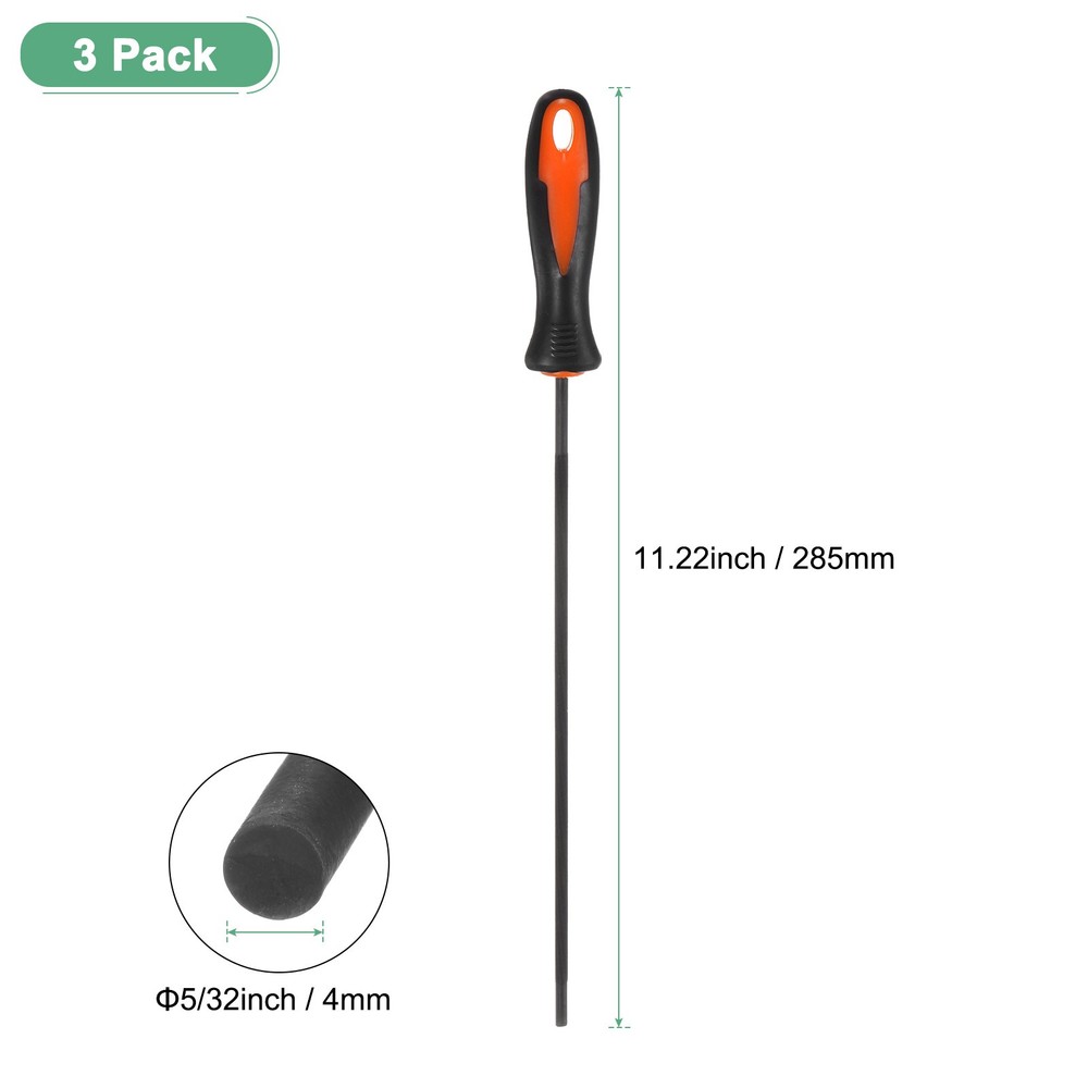 3-Pack Chainsaw Sharpening File, 5/32" with Handle for Sharpening [Black,Orange]