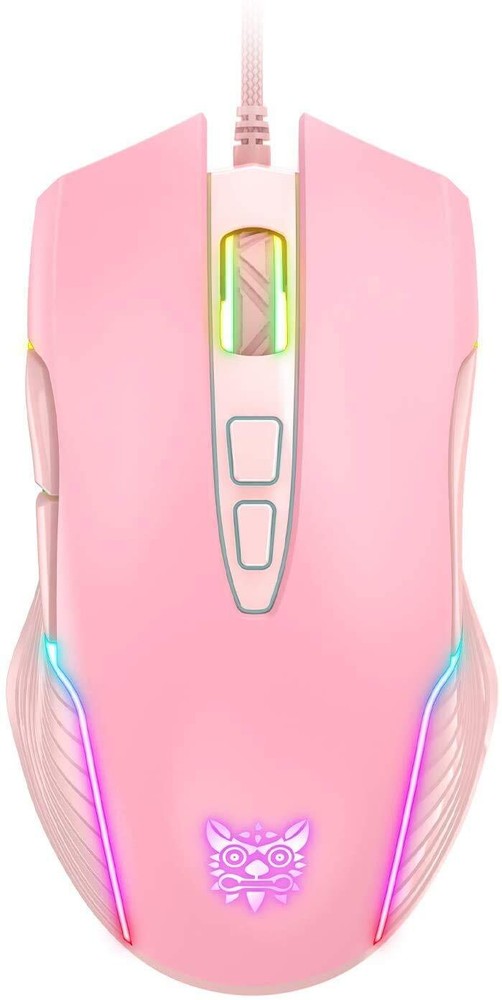 RGB Gaming Mouse Wired 6400 DPI 7 Programmable Buttons Pink Ergonomic