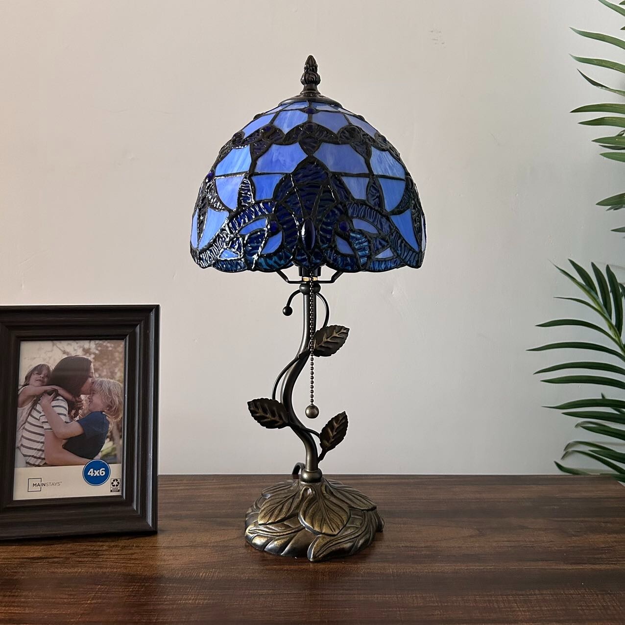 Tiffany Style Table Lamp Blue Stained Glass Baroque Style LED Bulb 8"W*8"D*16"H