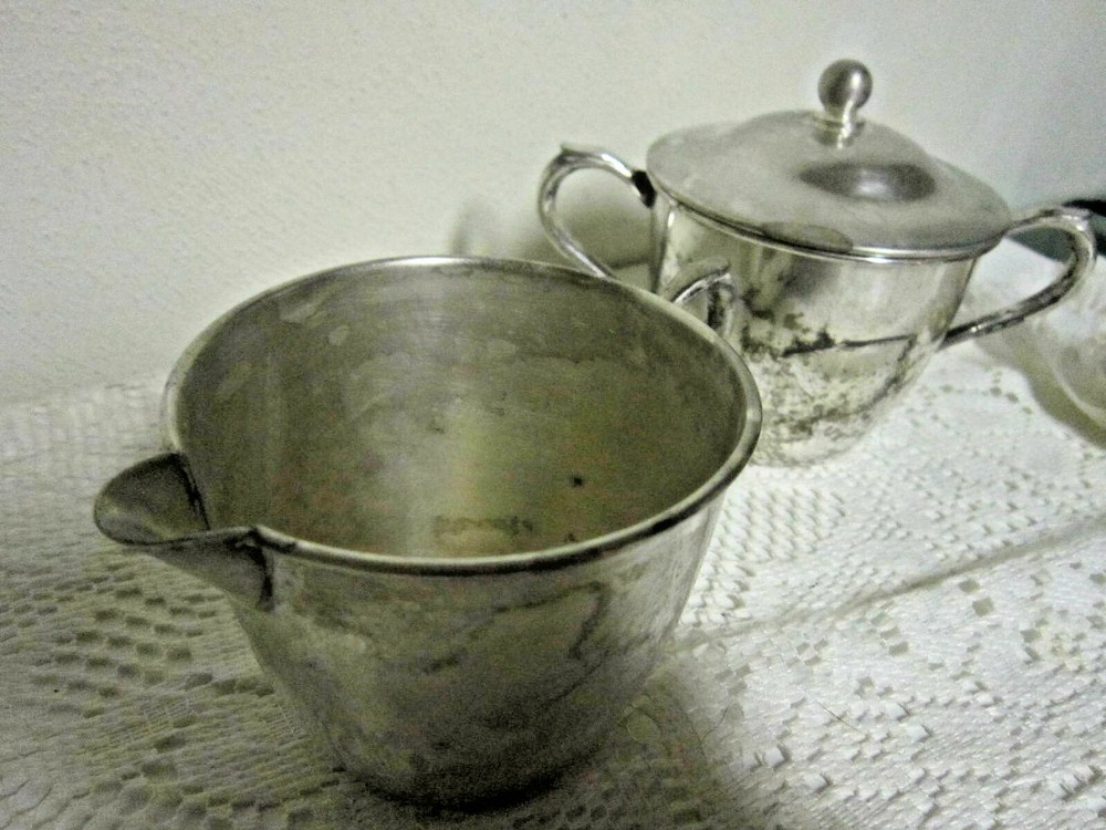 Vintage World Silver on Copper Cream & Sugar Set
