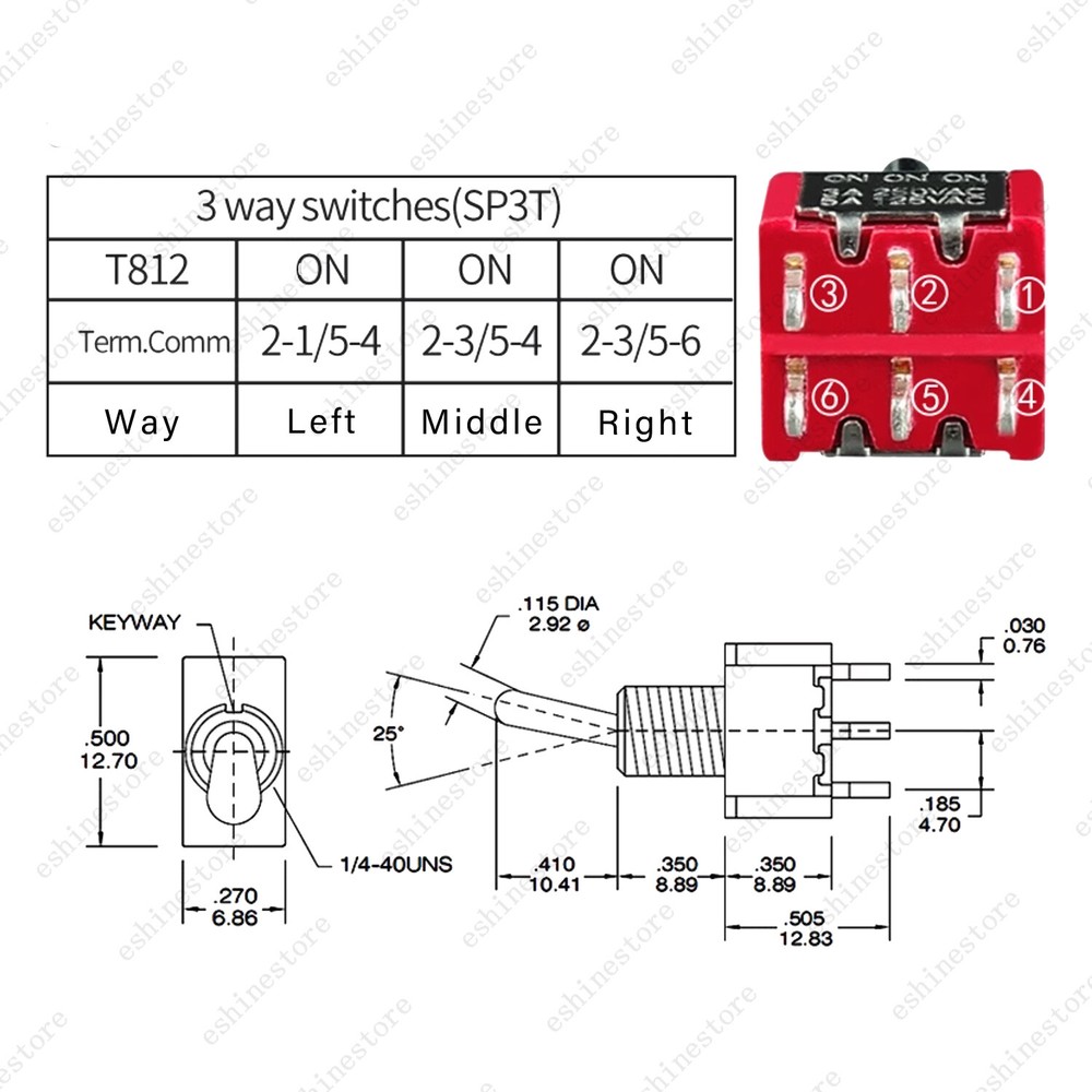 5 PCS Quality Guitar or AMP DPDT 3 Way ON ON ON Toggle Switch Sealed Mini Toggle