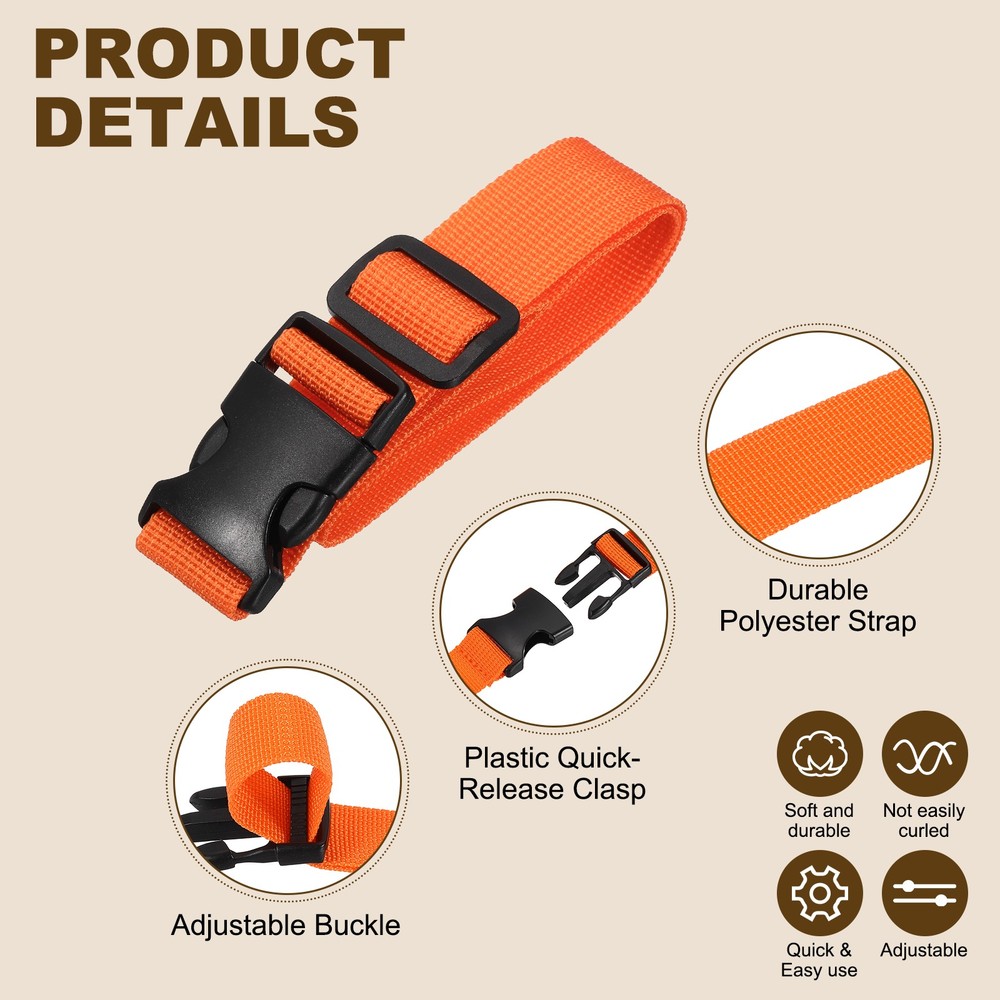 3pcs 1" x 2ft Utility Straps with Quick Release Buckle Adjustable, Orange