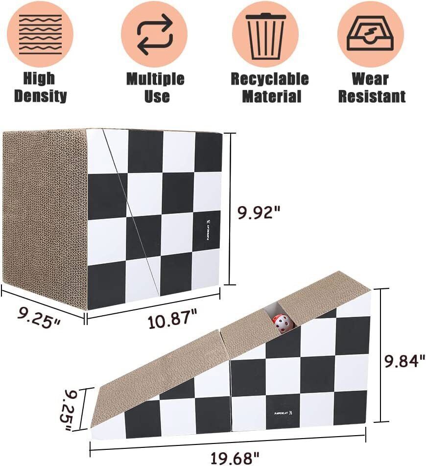 Cat Scratcher & Lounge Mat with Ball - Triangular, Dual-Use Design