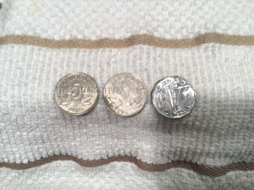 1923 1929 1945  Canada King George V Five Cent Coins