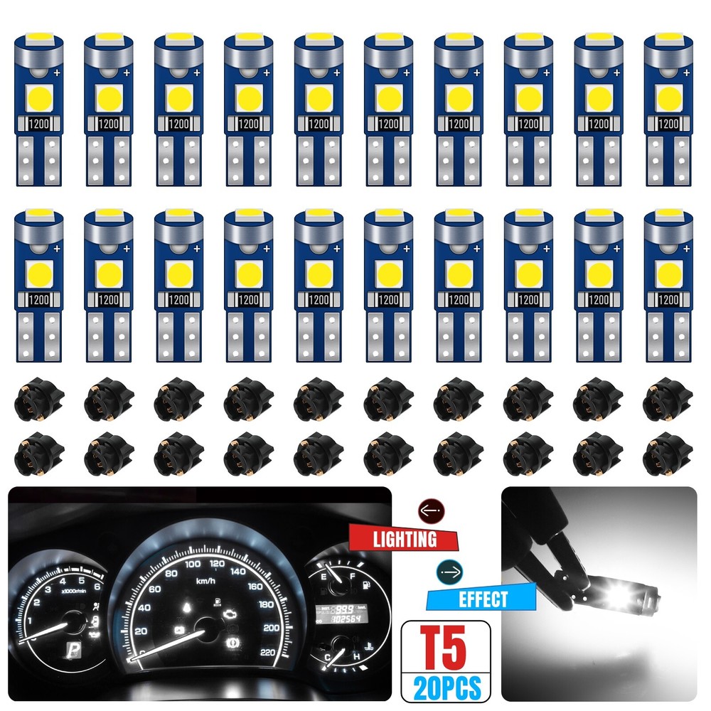 20x T5 74 17 37 W3W LED Instrument Panel Cluster Dash Gauge Light Bulbs + Socket
