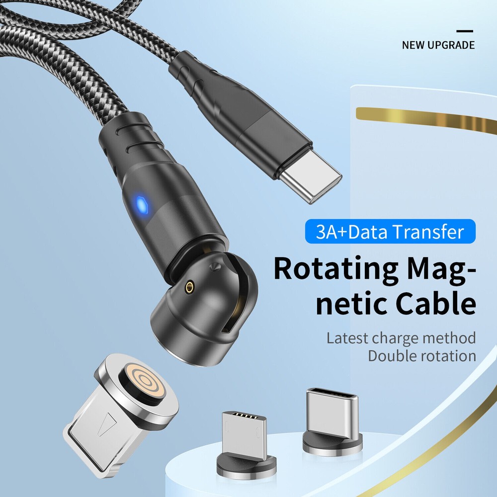540 Rotate Magnetic Cable PD 60W USB C to Type C Micro USB Data Sync Fast Charge