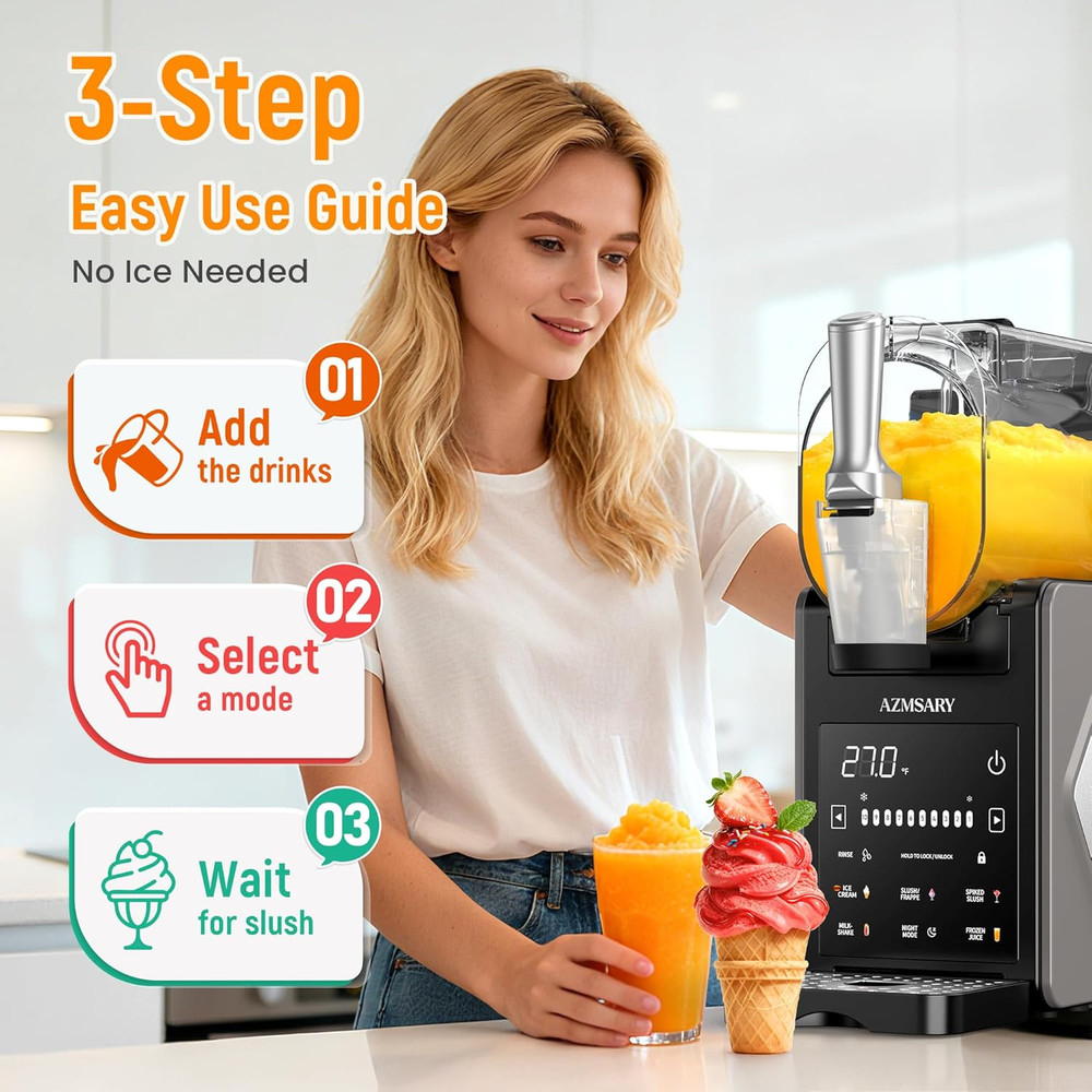 Home Slushie & Ice Cream Machine with LED Display, 6 Programs, No Ice Needed