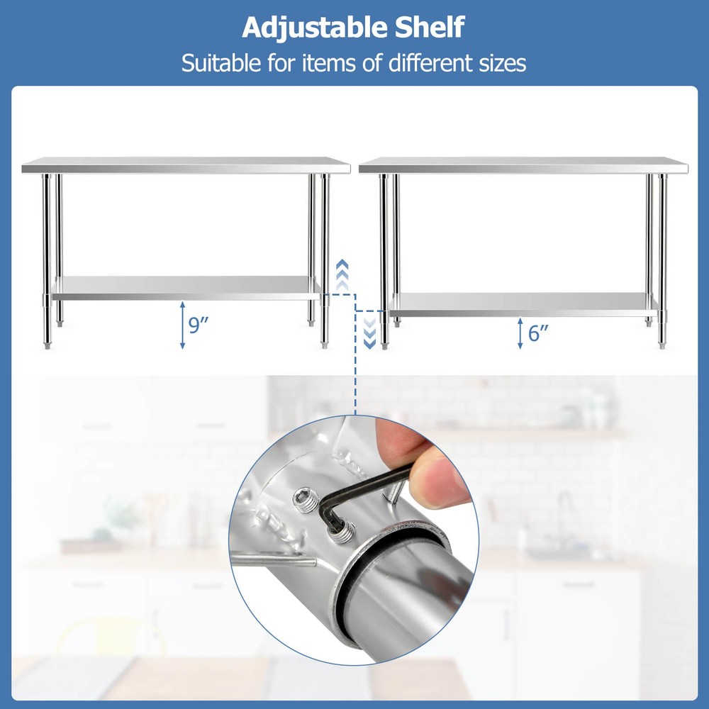 24 x 60 Inches Stainless Steel Work Table Kitchen Prep & Work Table Silver