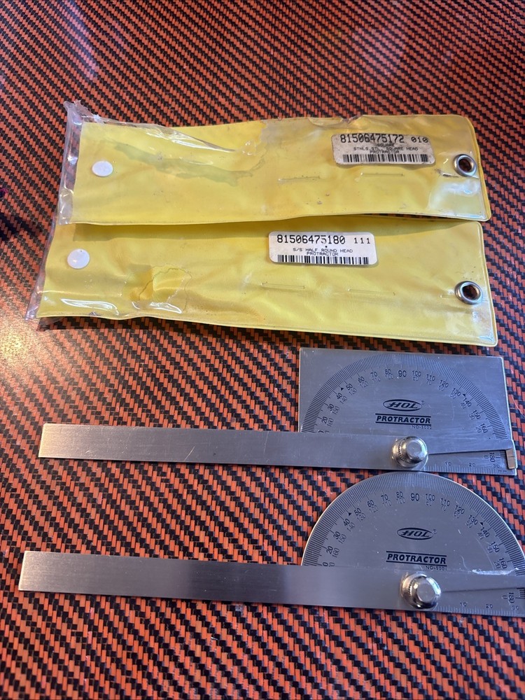 2x HOL 5002 Stainless Steel Rectangular Square Head Protractor with Plastic Bag
