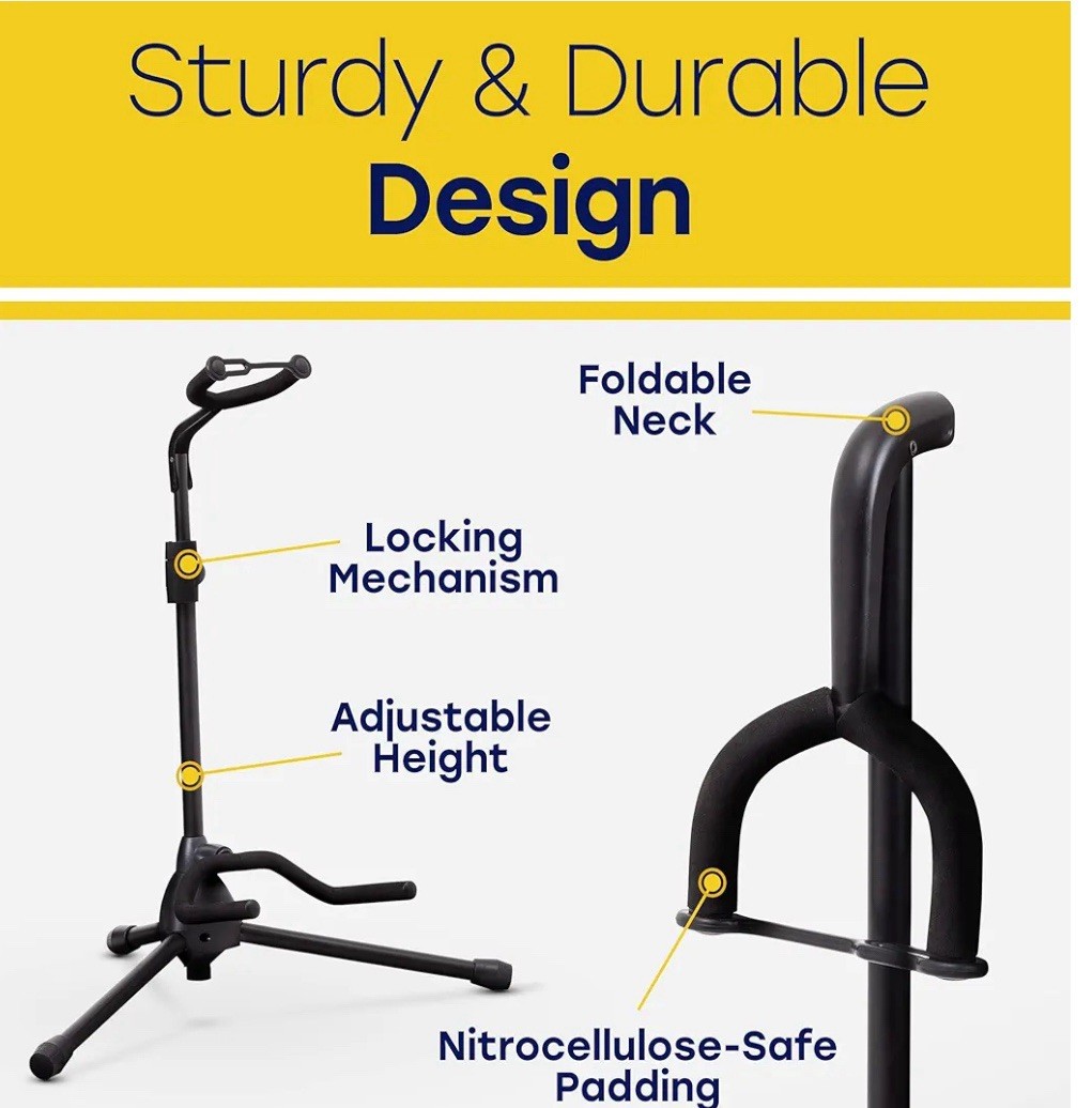 Hola! Music Guitar Stand - Height Adjustable, Collapsible w/Padded Neck & Yoke