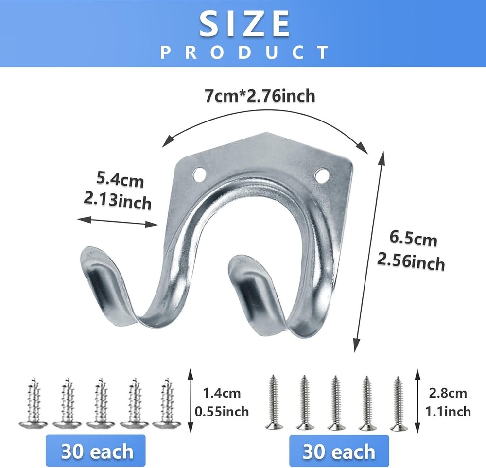 15 Pack Tool Hanger Hooks, Wall Mount Garage Shed Hooks Heavy Silver