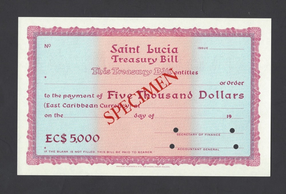 Saint Lucia , Treasury Bill 5000 Dollars Specimen Uncirculated