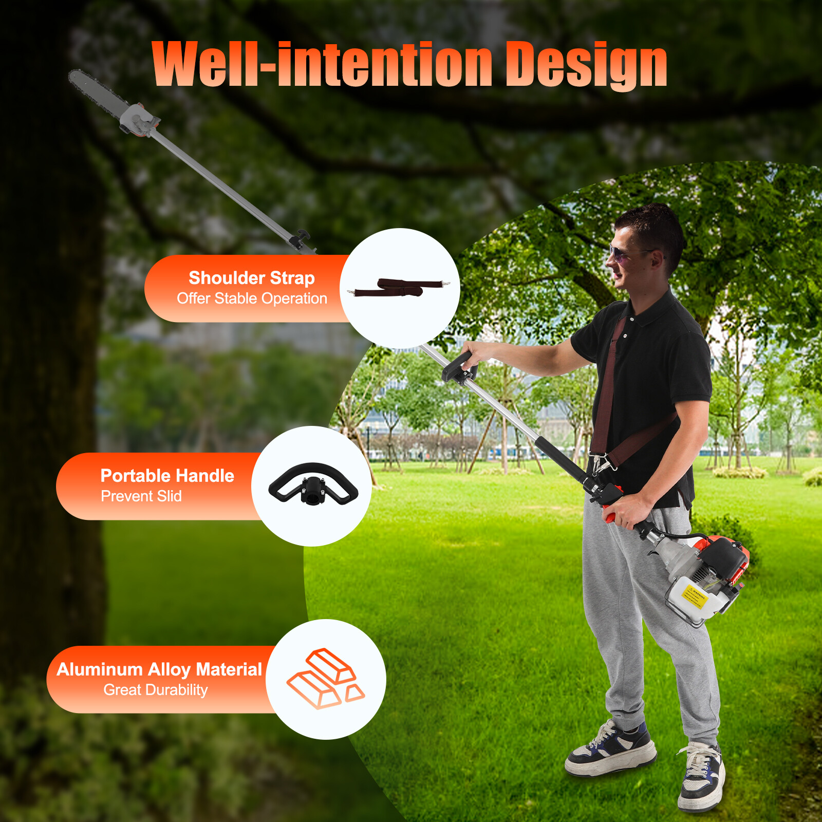 52CC 2 Stroke Chainsaw Pole Saw Pruner Pruning Saw Gas Powered Tree Trimmer