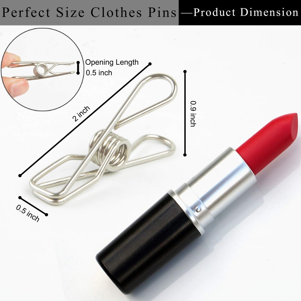 Wire Clothespins Laundry Chip Clips - 100 Pack Bulk Clothes Small, Silver