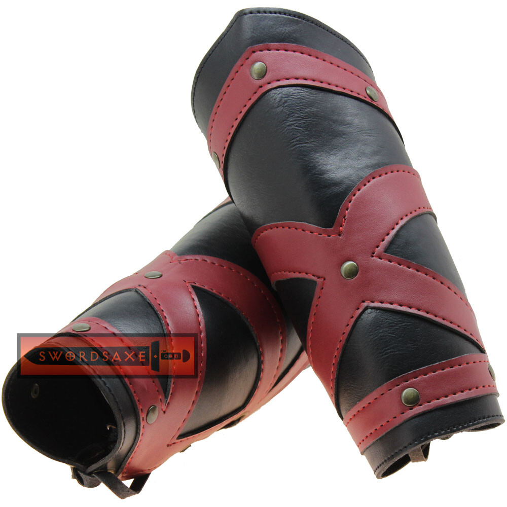 Dark Knight Medieval Templar Red Cross Crusader Leather Bracers Black Cosplay