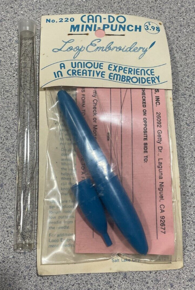 Vtg Can-Do Mini-Punch Loop Embroidery Needle NOS NIP #220 & xtra Threaders