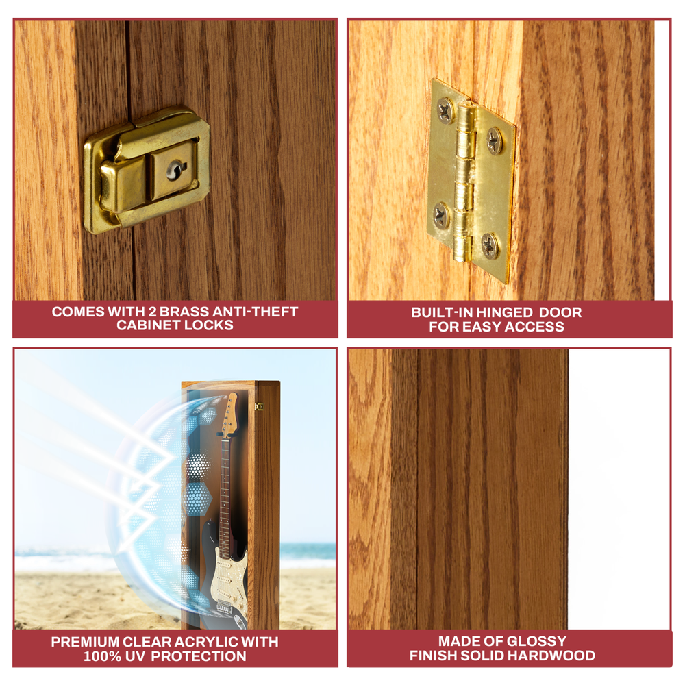 Oak Finish Guitar display case Solid hardwood with Locks