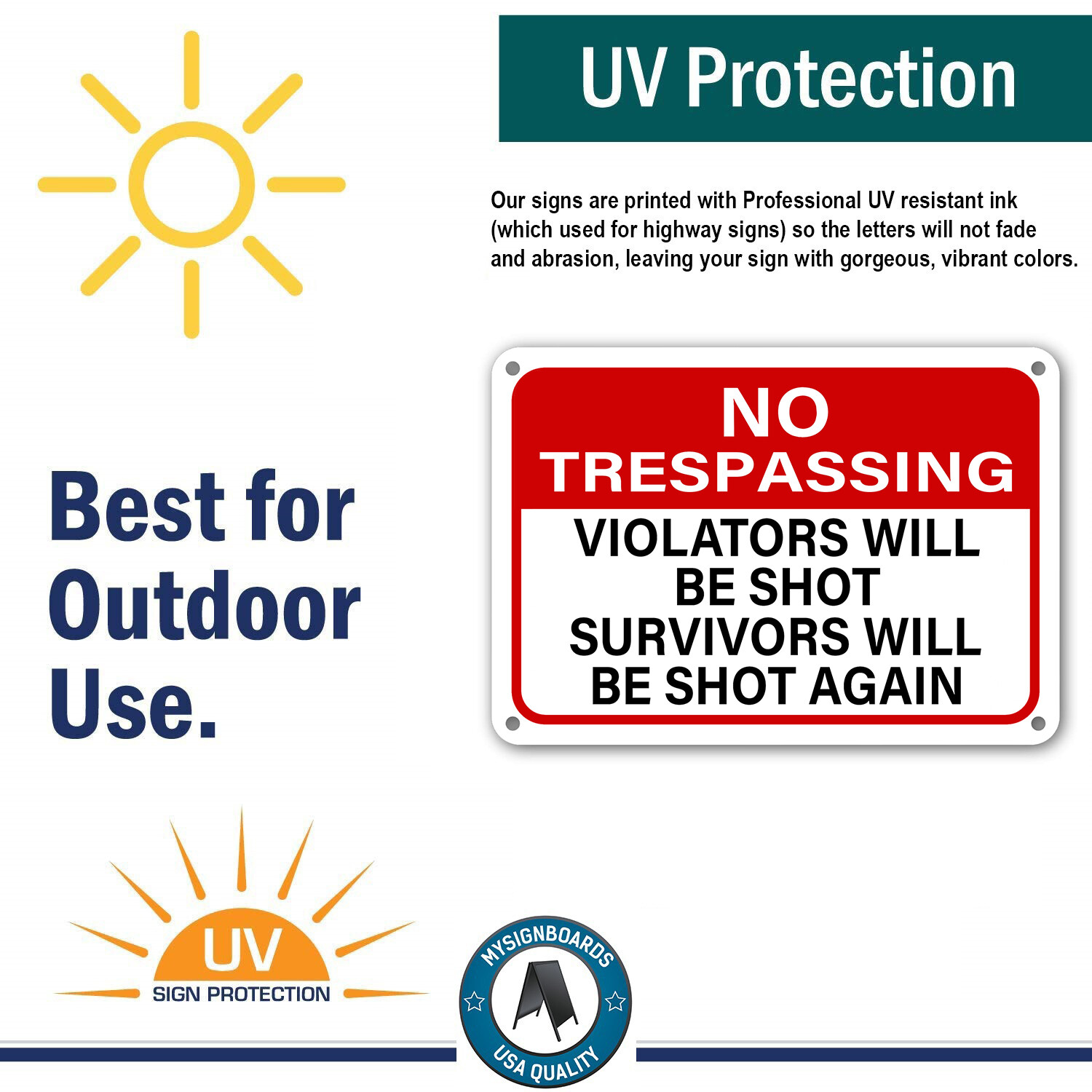 No Trespassing Sign Violators Will Be Shot Survivors Will Be Shot Again gun sign