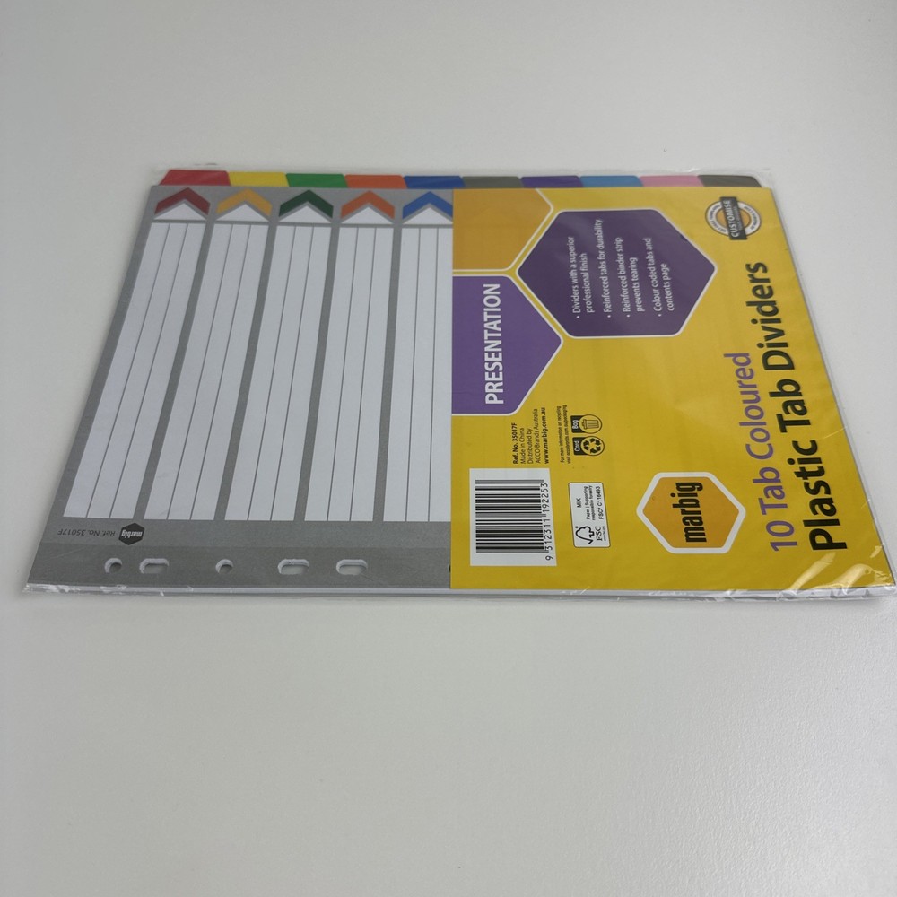 BULK 4 PACK Marbig A4 1-12 Tab Coloured Divider - 35019F