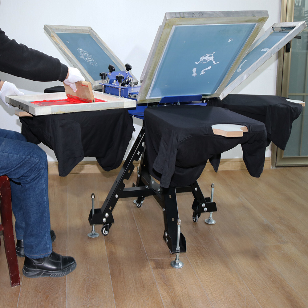 Double Rotating 5 Color 5 Station Screen Printing Machine Height Adjustable