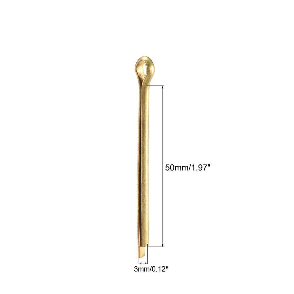 Split Cotter Pin - 3mm x 50mm Solid Brass 2-Prongs Gold Tone
