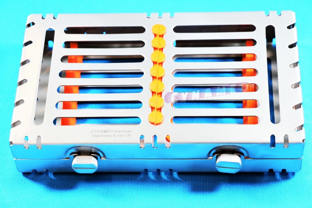 ORANGE GERMAN DENTAL STERILIZATION CASSETTE FOR 7 INSTRUMENTS DETACHABLE 2BUTTON