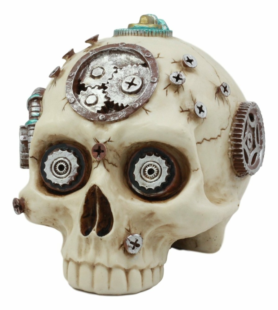 Ebros Steampunk Terminator Skull Figurine Cybernetic Clockwork Robotic Gearwork