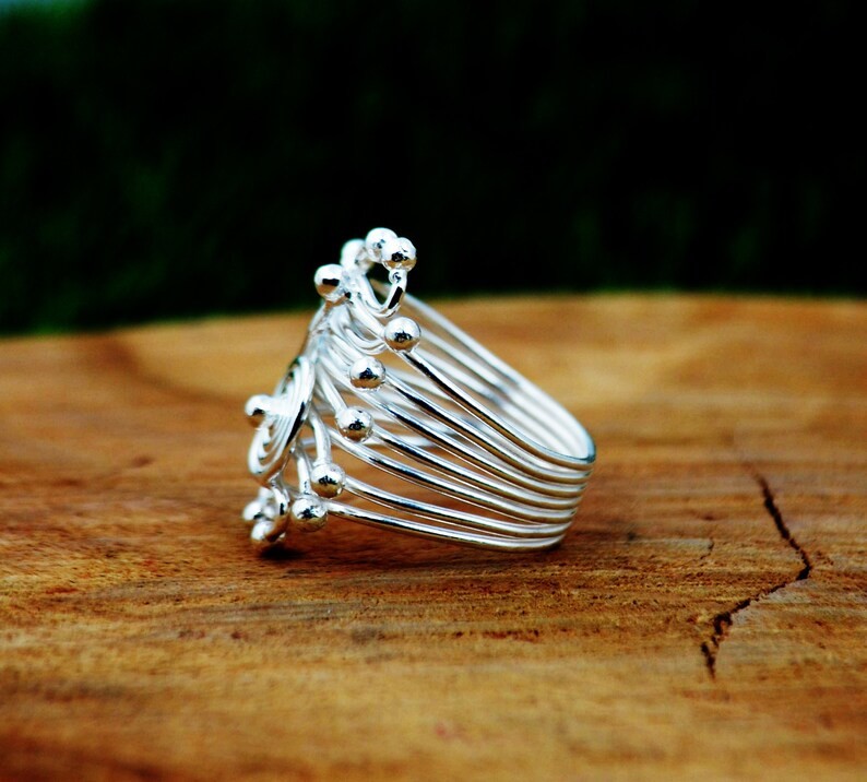 Handmade Sterling Silver Wire Wrapped Ring: Adjustable Statement Jewelry Gift