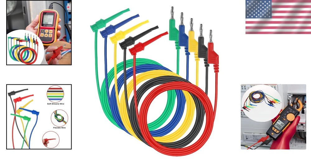 Multimeter Lead Set - 5Pcs Stackable Banana Plug to Hook Wire Cable Ki