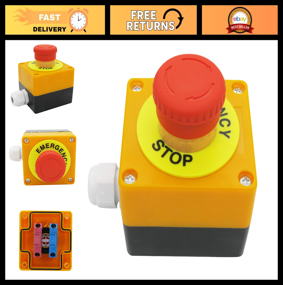 Red Emergency Stop Mushroom Switch Push Button Station 660V 10A Self-Locking Box