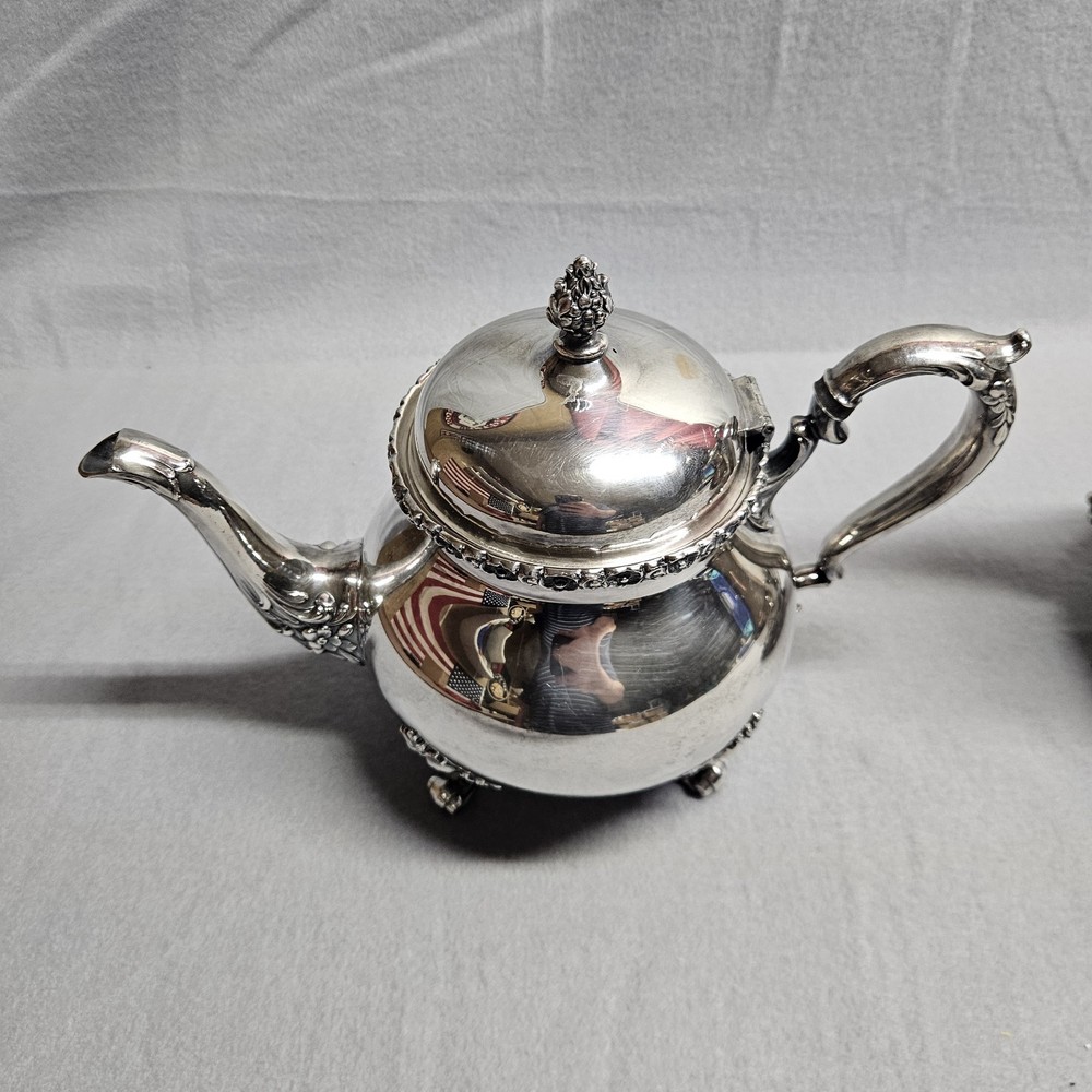 Wilcox International Silver USA Du Barry Floral 7601 & 7602 Tea Coffee Set Vtg