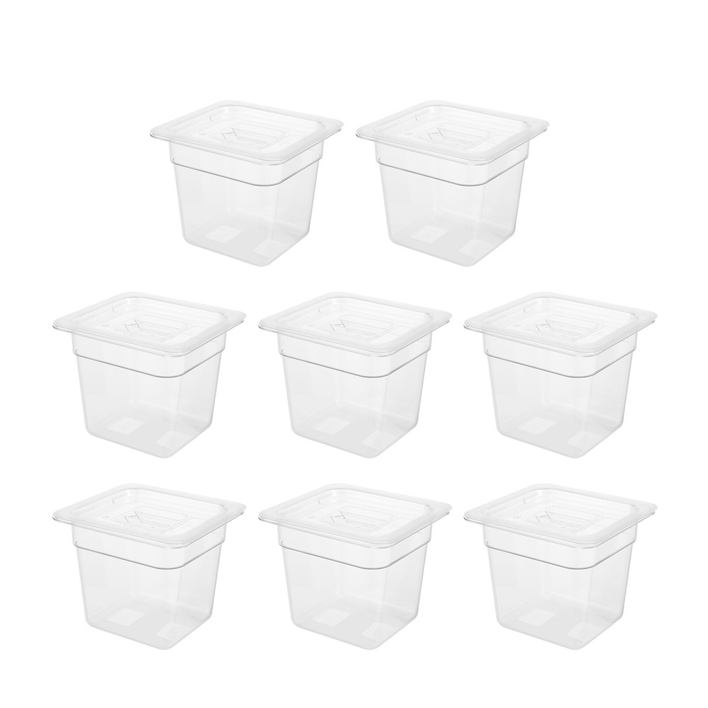 8 Pack 1/6 Size Clear Plastic Steam Prep Table Food Pan 4" Deep Polycarbonate