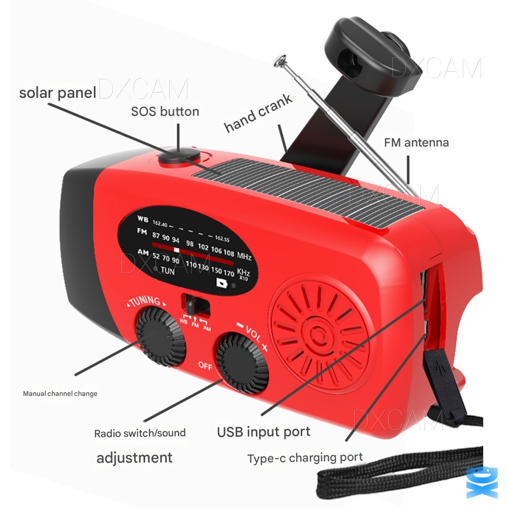 Solar Radio Hand Crank LED Flashlight Multifunctional Emergency Camping