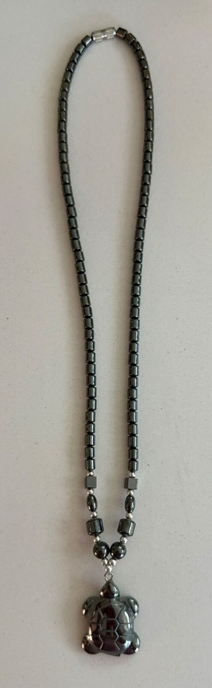 Mexican Hematite Beaded Turtle Necklace