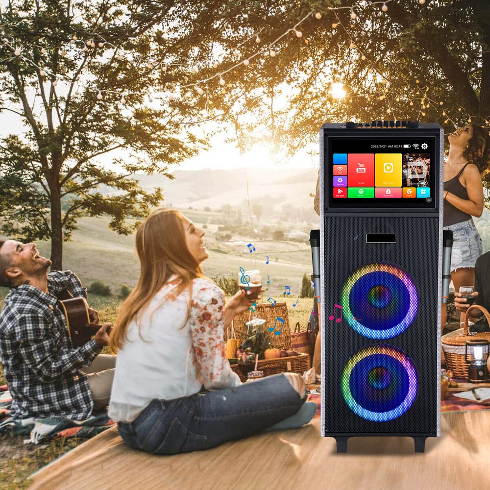 LOUD Bluetooth Speaker Karaoke Machine w/ Wireless Mic & Lyrics Display Screen