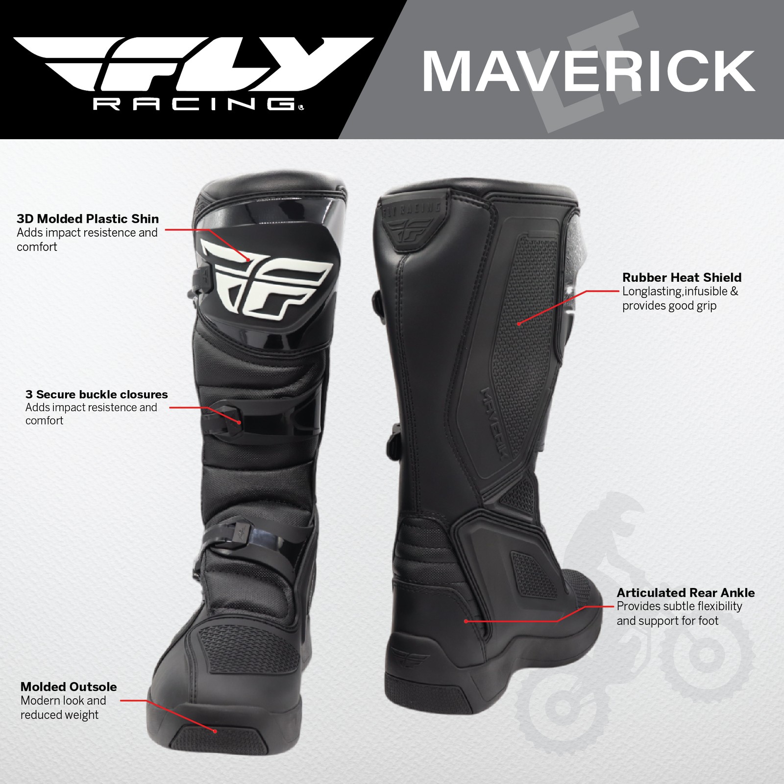 Fly Racing Maverik LT Motocross Boots Adult Size: 10 (Black) Maverick