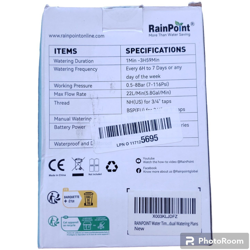 RainPoint ITV517P Digital Water Timer Multi-Program Hose Connector NEW