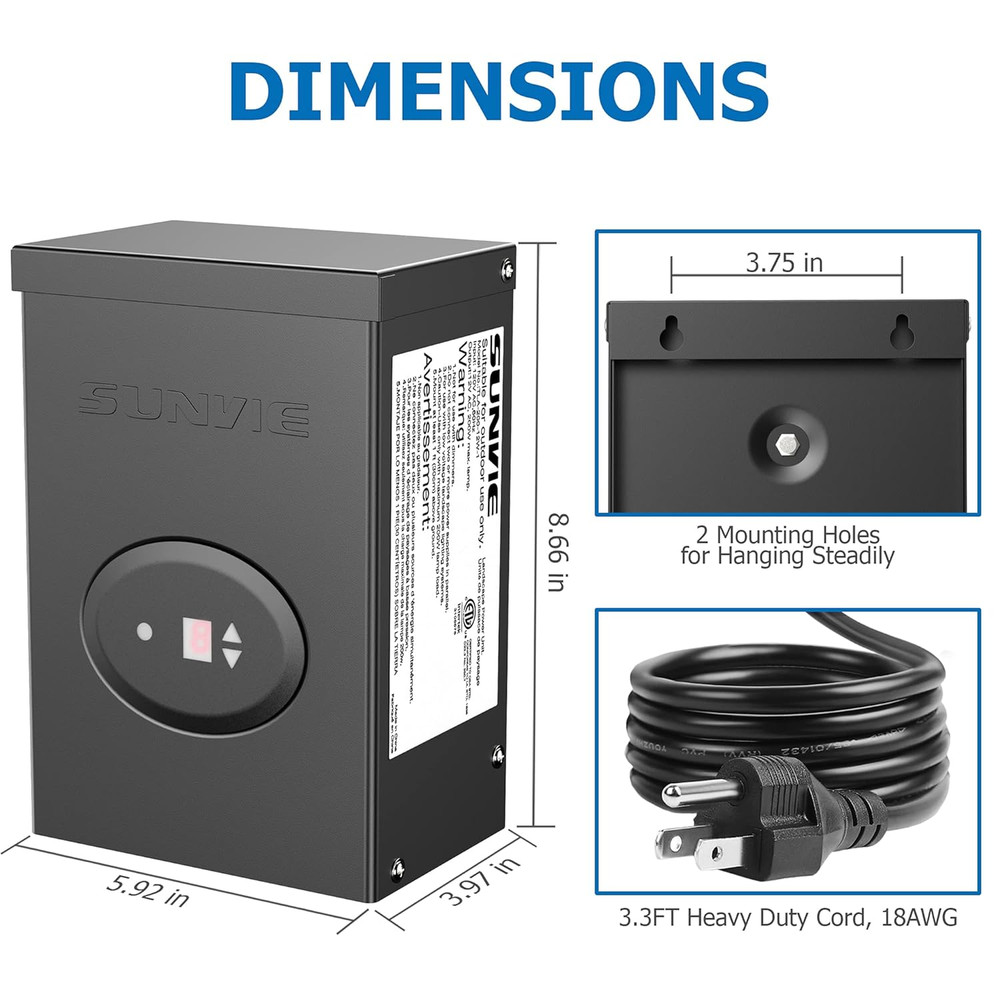 200W Low Voltage Landscape Lighting Transformer with Timer and Photocell Sensor