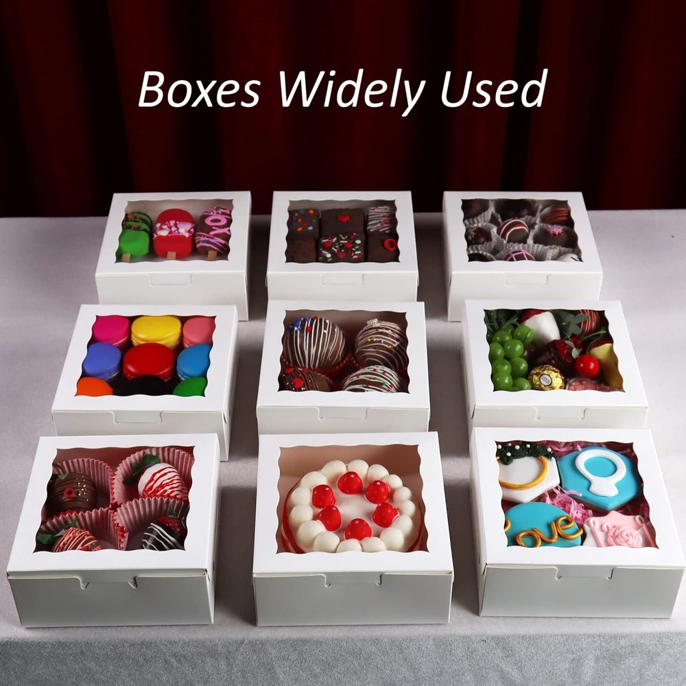55pcs 6"x6"x2½" White Bakery Boxes with Window Cookie Boxes Small Cake Boxes ...