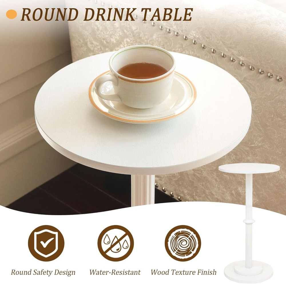 Drink Table Small Side Table Small Spaces Durable Round End Table W/ Fluted Wood