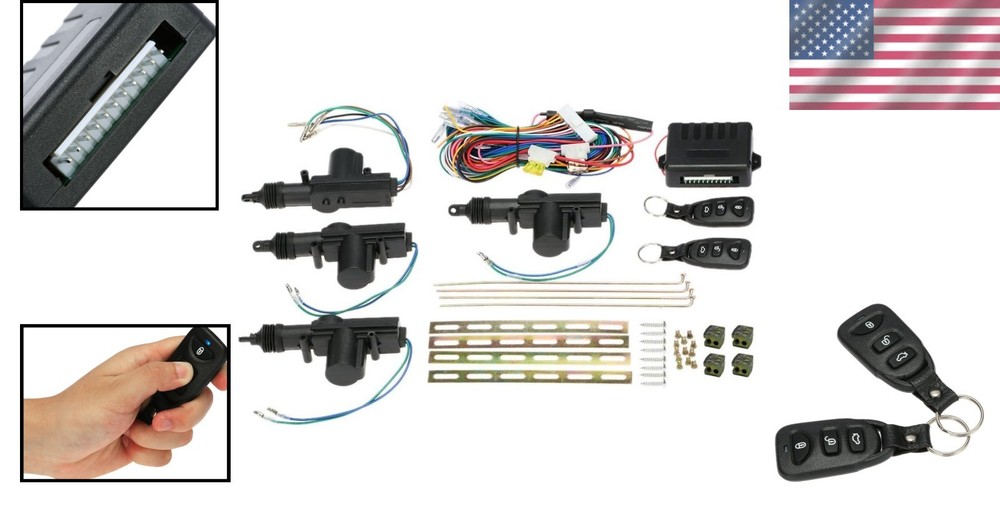 Complete Keyless Entry Car Kit with Remote Trunk Release & 4 Door Lock Actuators