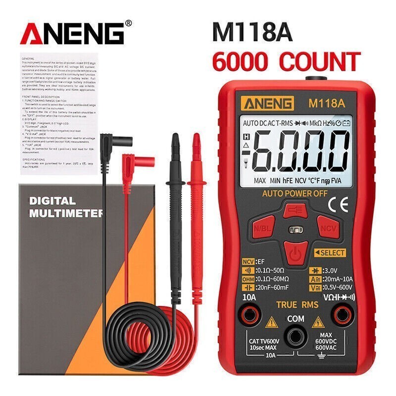 ANENG M118A Digital Mini Multimeter Tester AC/DC Resitance Voltage Meter RMS NCV